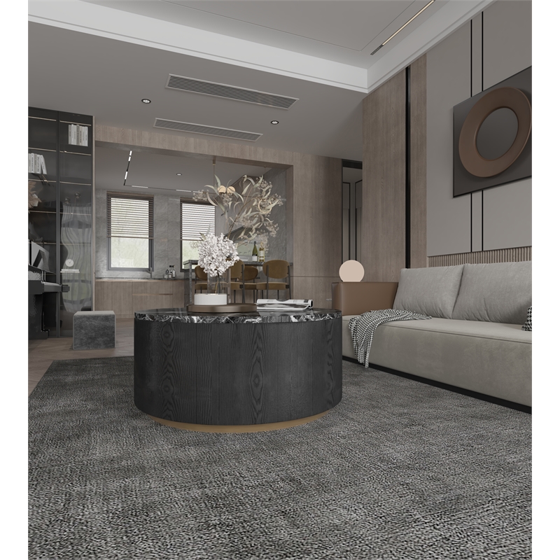 American Home Classic Dax Wood & Faux Marble Coffee Table in Black