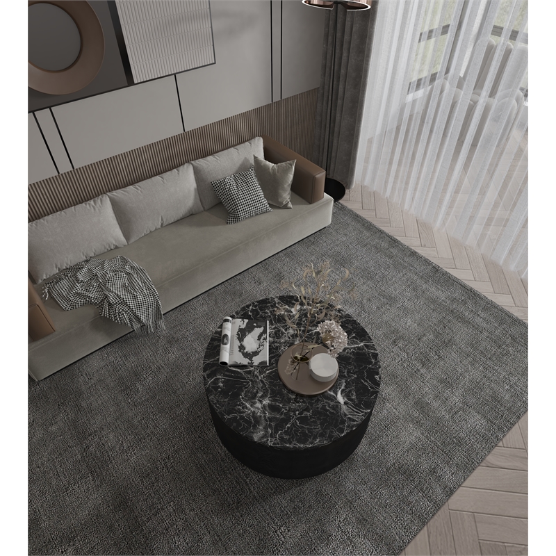 American Home Classic Dax Wood & Faux Marble Coffee Table in Black
