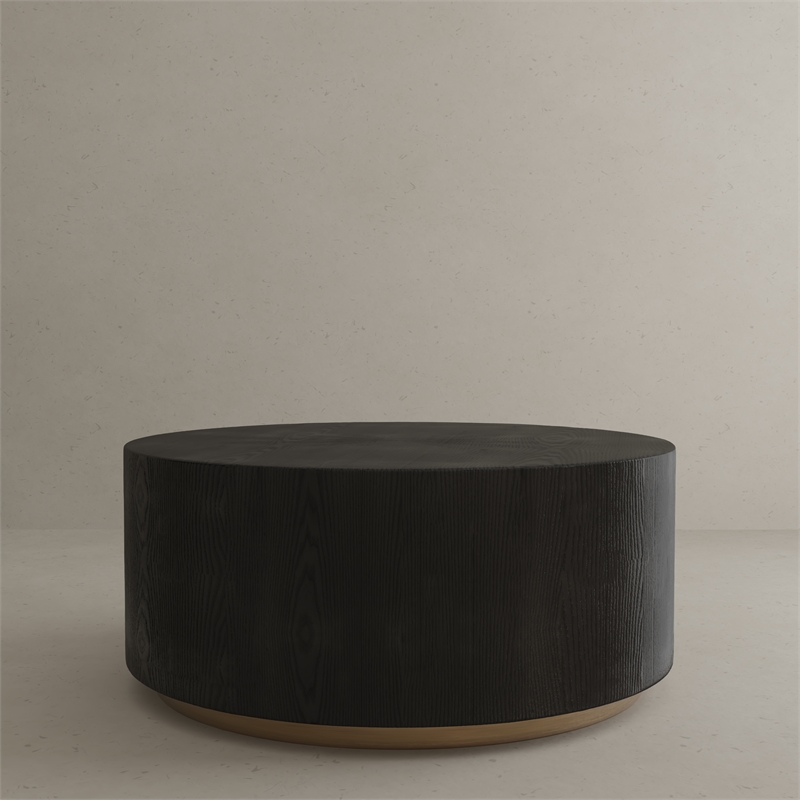 American Home Classic Dax Wood Coffee Table with Brass Base in Black