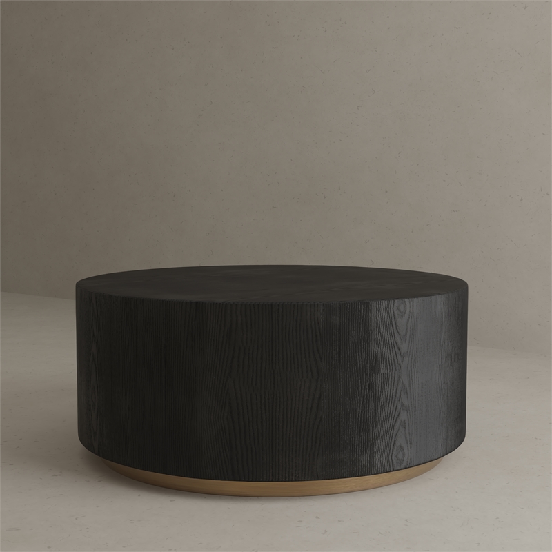 American Home Classic Dax Wood Coffee Table with Brass Base in Black
