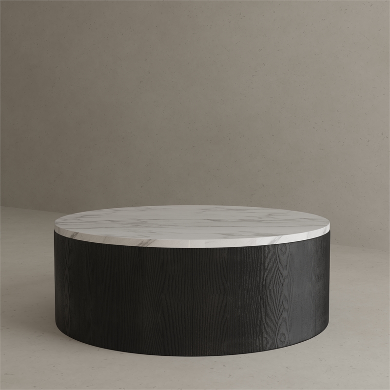 American Home Classic Dax Faux Marble & Wood Coffee Table in White/Black
