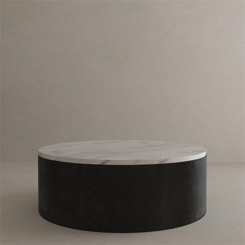 American Home Classic Dax Faux Marble & Wood Coffee Table in White/Black