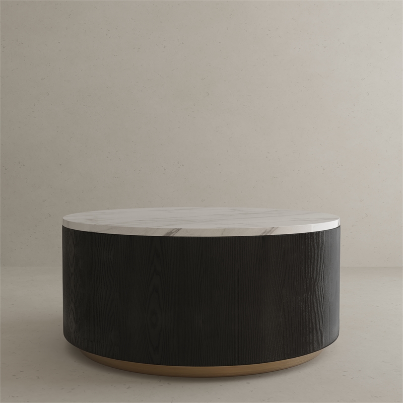 American Home Classic Dax Wood & Faux Marble Coffee Table in Black/White