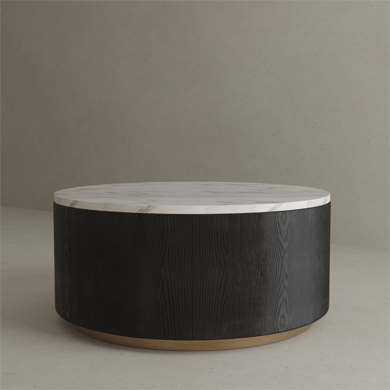 American Home Classic Dax Wood & Faux Marble Coffee Table in Black/White