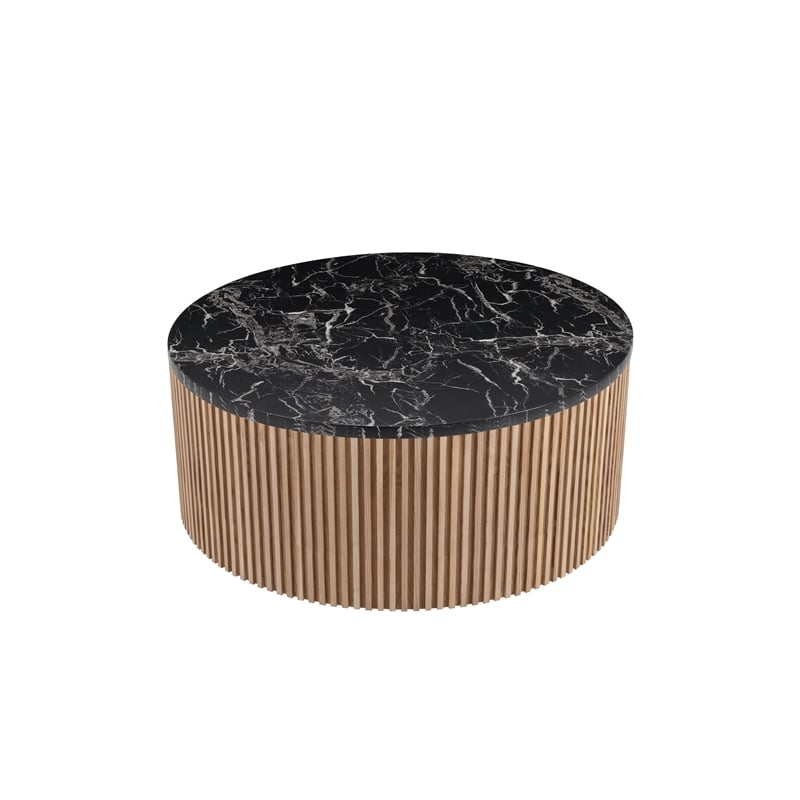 American Home Classic Finn Faux Marble & Wood Coffee Table in Black/Ash