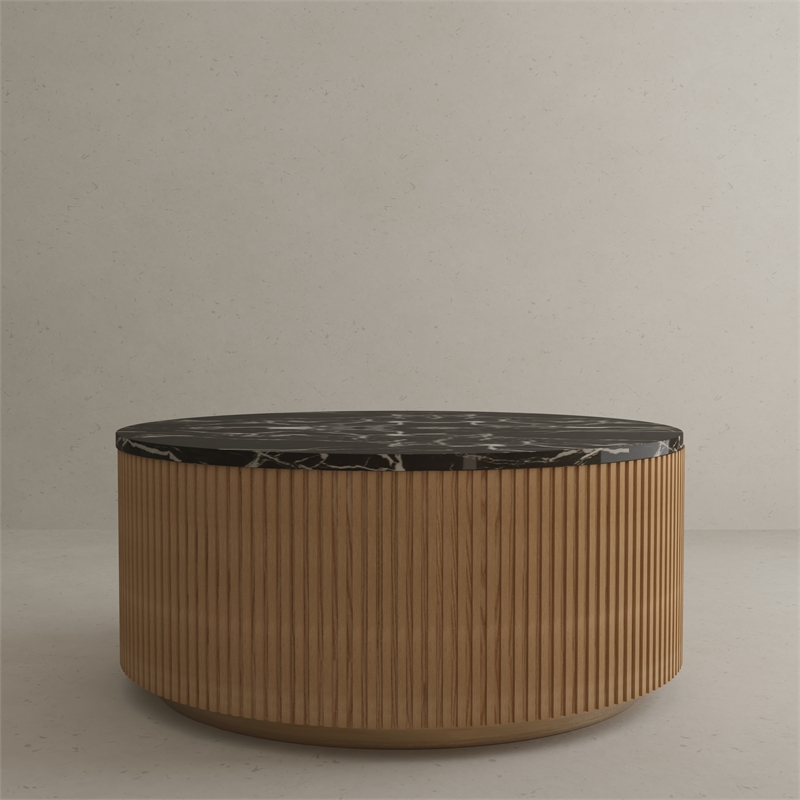 American Home Classic Finn Faux Marble & Wood Coffee Table in Black/Ash