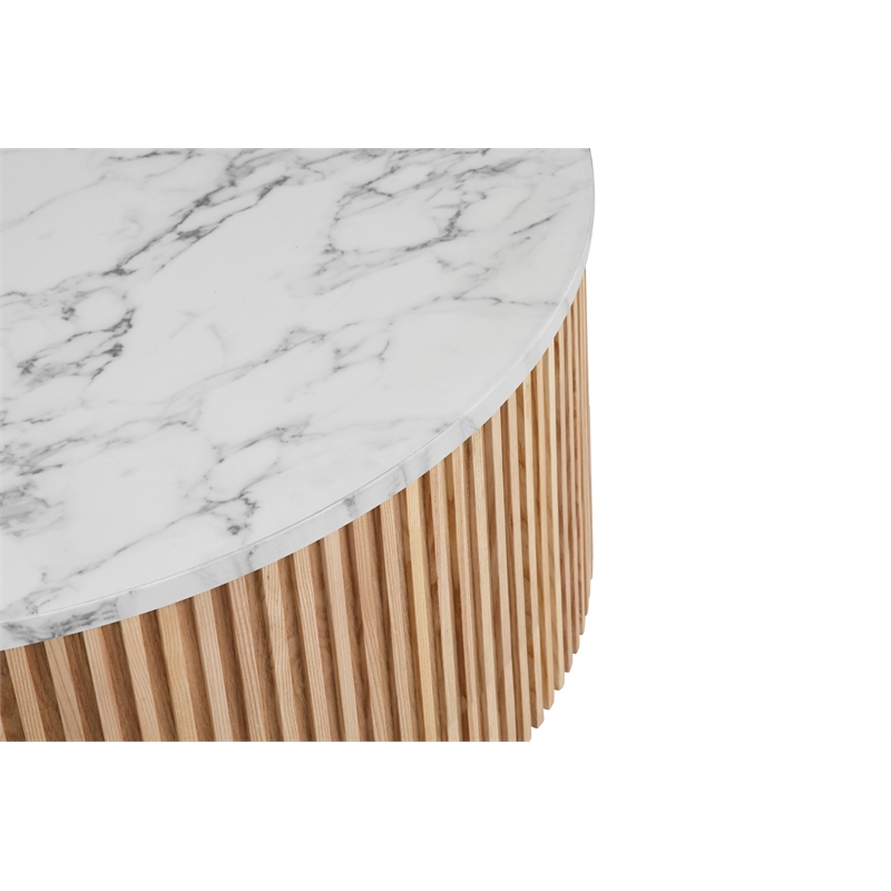 American Home Classic Finn Faux Marble & Wood Coffee Table in White/Ash