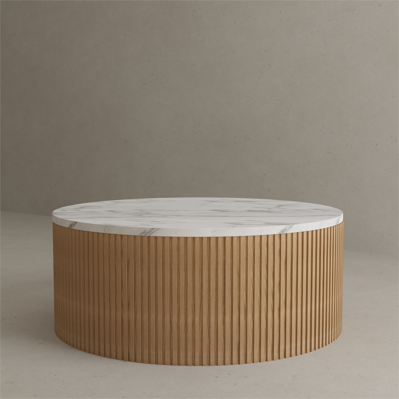 American Home Classic Finn Faux Marble & Wood Coffee Table in White/Ash