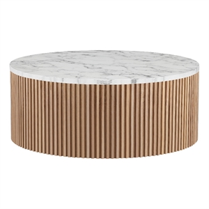 American Home Classic Finn Faux Marble & Wood Coffee Table in White/Ash