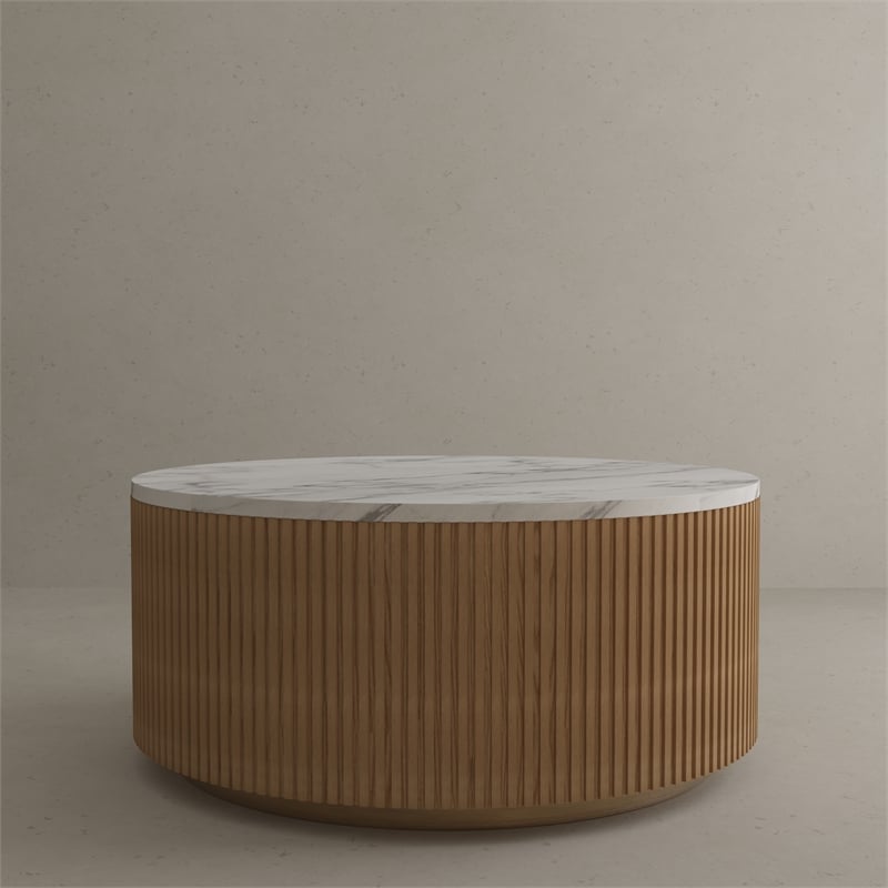 American Home Classic Finn Wood & Faux Marble Coffee Table in Ash/White