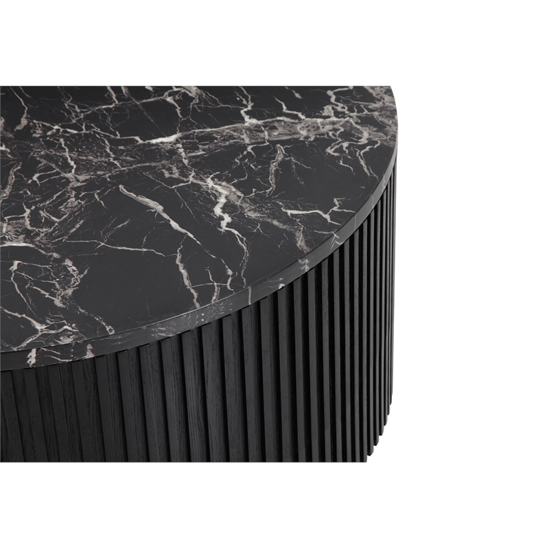 American Home Classic Finn Wood & Faux Marble Coffee Table in Black