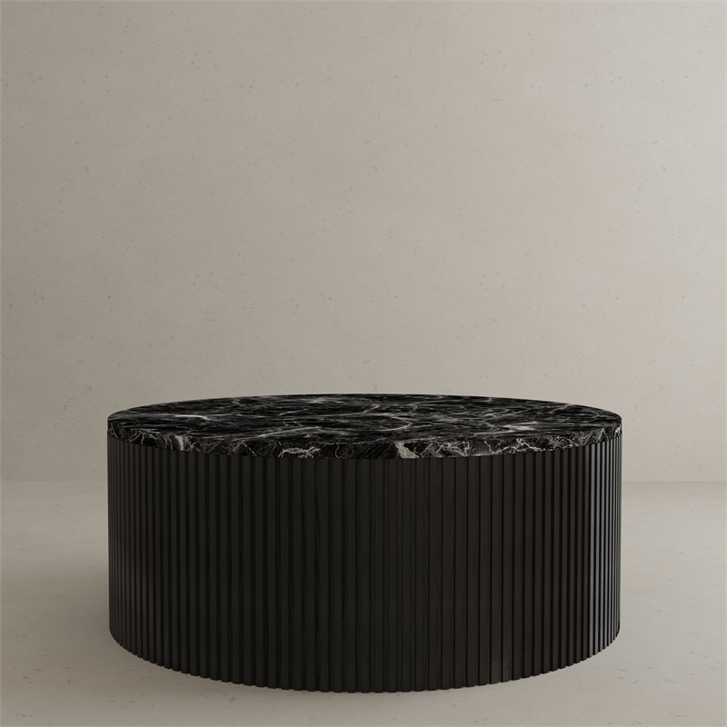 American Home Classic Finn Wood & Faux Marble Coffee Table in Black