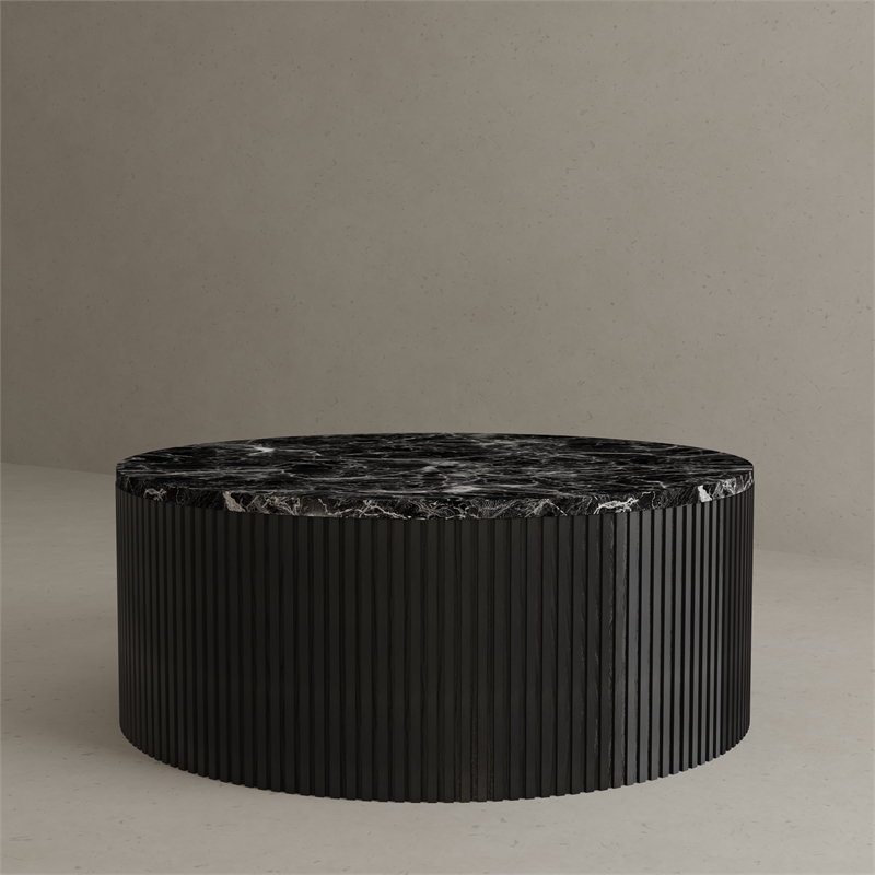 American Home Classic Finn Wood & Faux Marble Coffee Table in Black