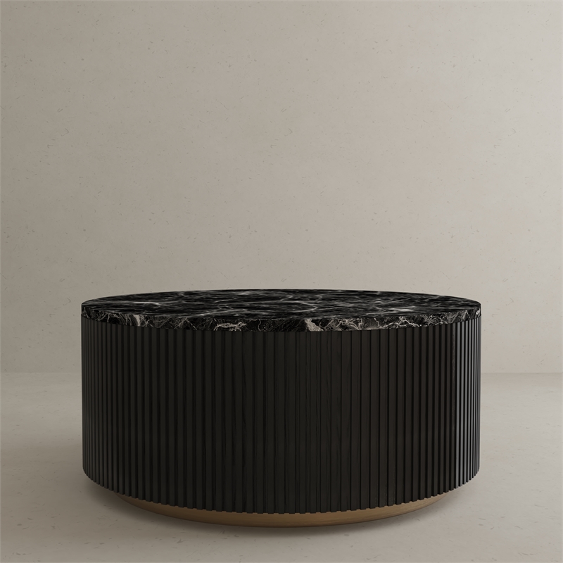 American Home Classic Finn Faux Marble & Wood Coffee Table in Black