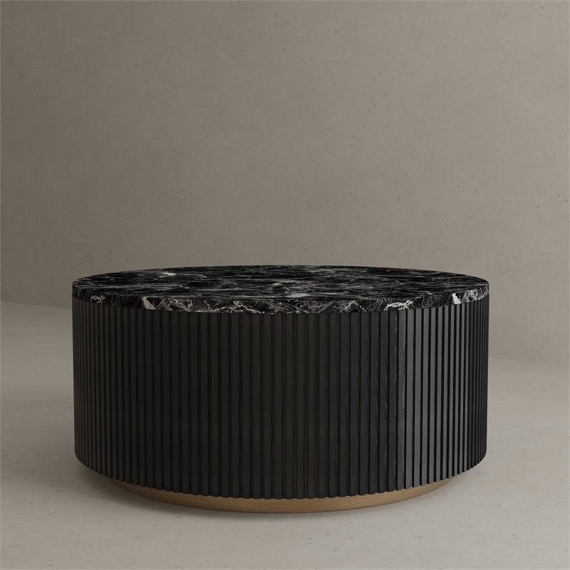 American Home Classic Finn Faux Marble & Wood Coffee Table in Black