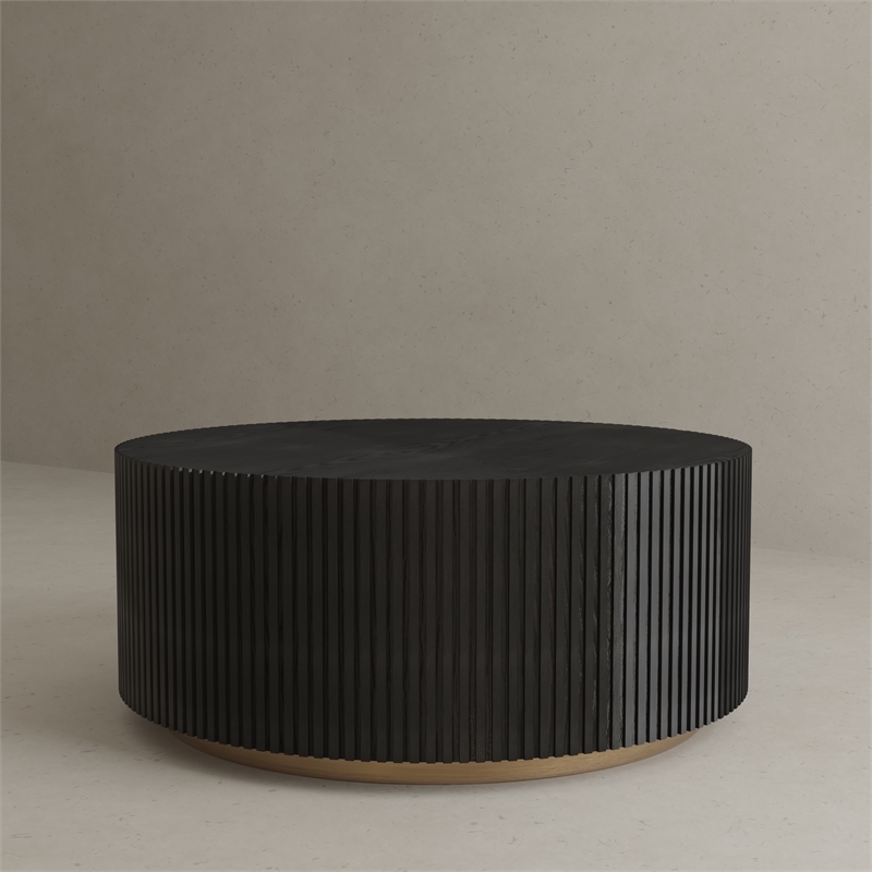 American Home Classic Finn Wood Coffee Table with Brass Base in Black