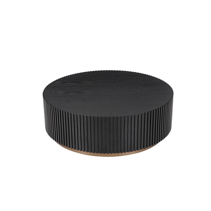 American Home Classic Finn Wood Coffee Table with Brass Base in Black