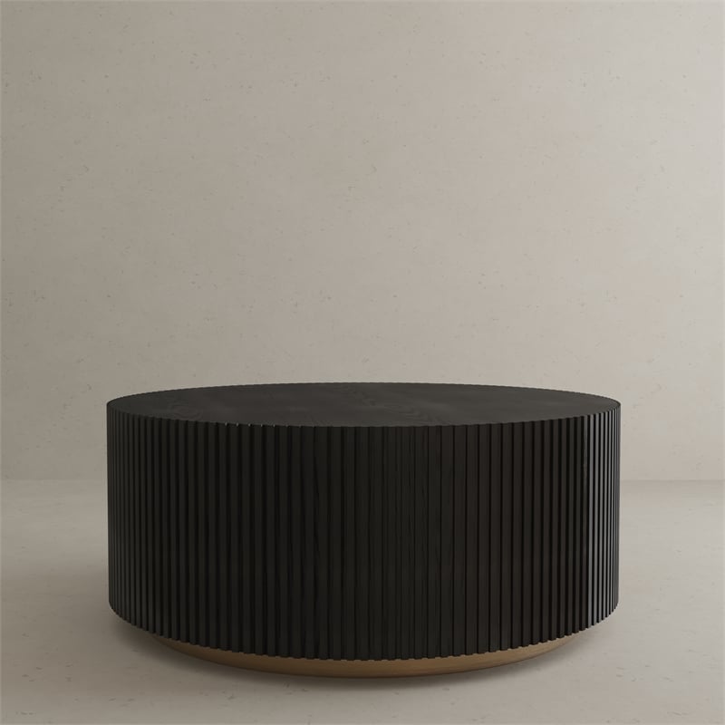 American Home Classic Finn Wood Coffee Table with Brass Base in Black