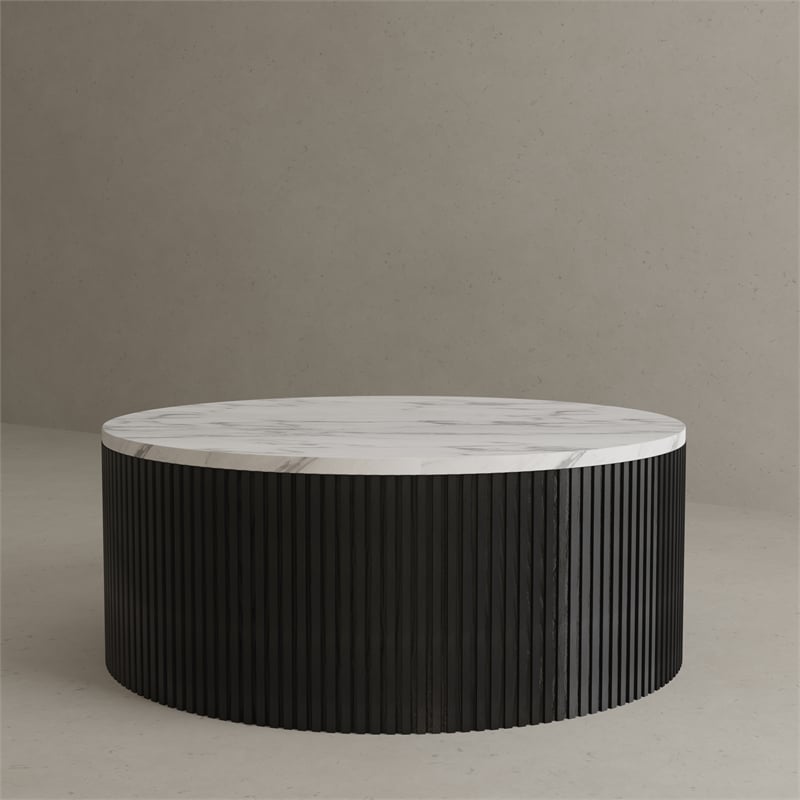 American Home Classic Finn Faux Marble & Wood Coffee Table in White/Black