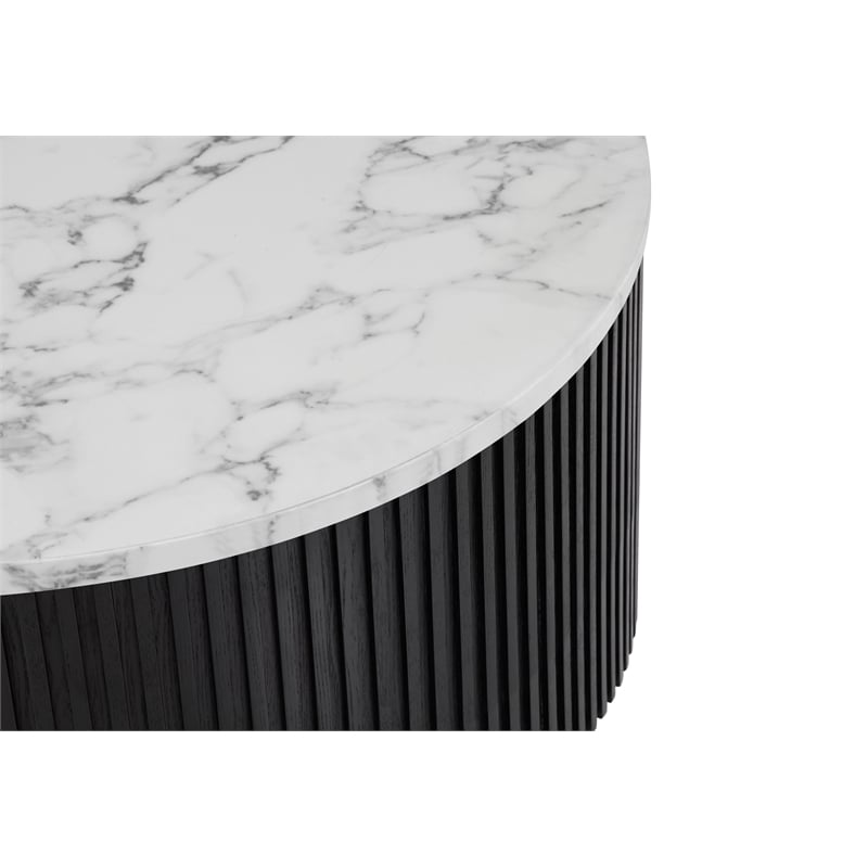 American Home Classic Finn Faux Marble & Wood Coffee Table in White/Black