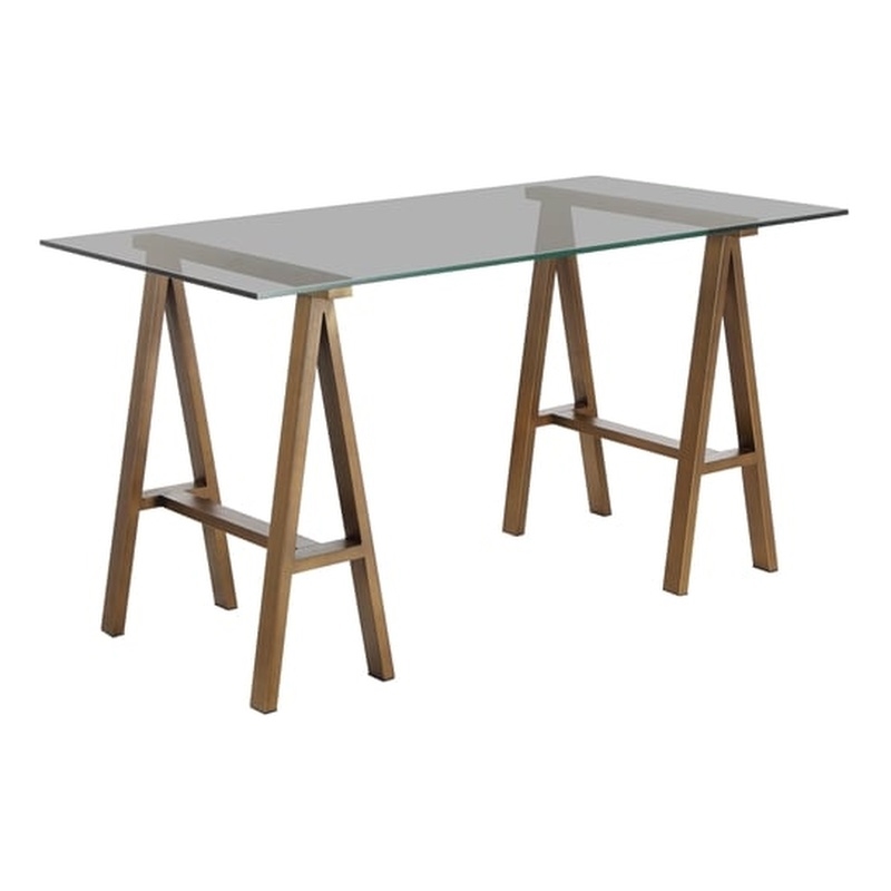 Brady Desk  Small Brass with Tinted Glass