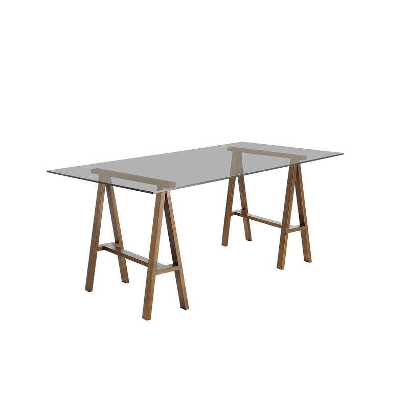Brady Dining Table Brass with Tinted Glass
