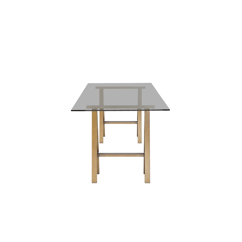 Brady Dining Table Brass with Tinted Glass