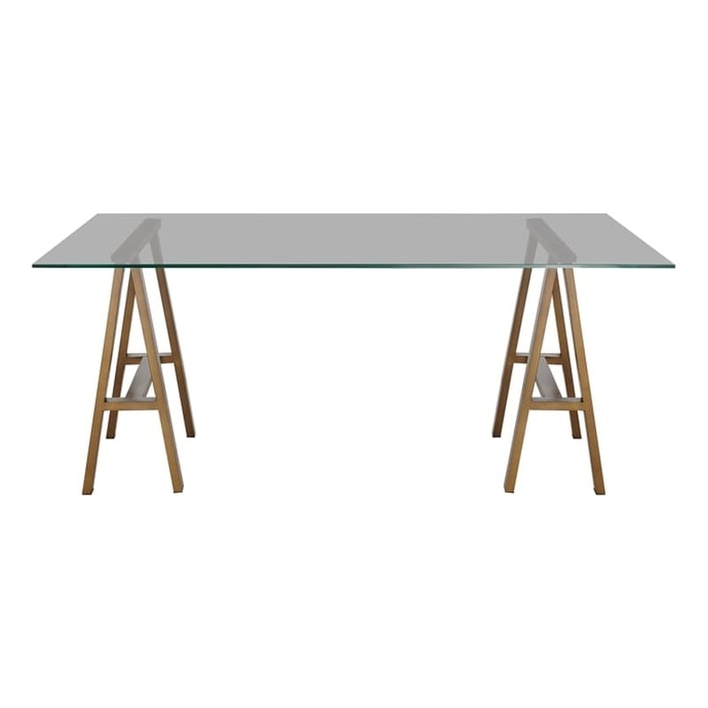 Brady Dining Table Brass with Tinted Glass