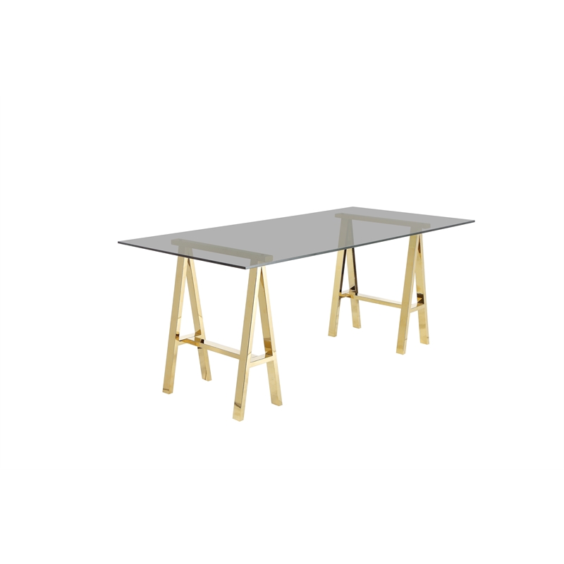 Brady Dining Table Gold with Tinted Glass