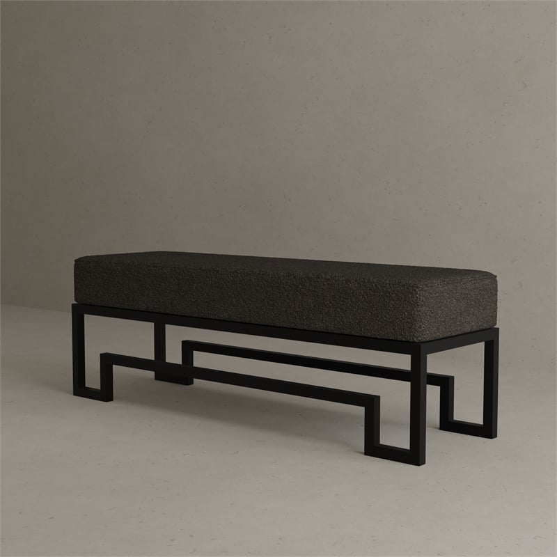 American Home Classic Laurence Steel Bench in Matte Black/Black Boucle