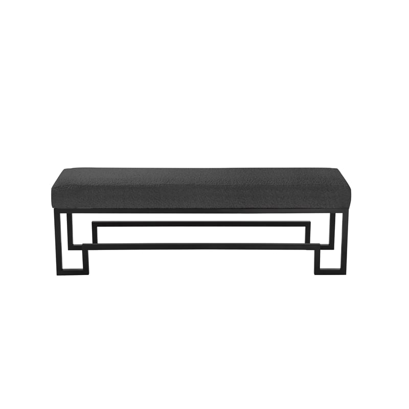 American Home Classic Laurence Steel Bench in Matte Black/Black Boucle