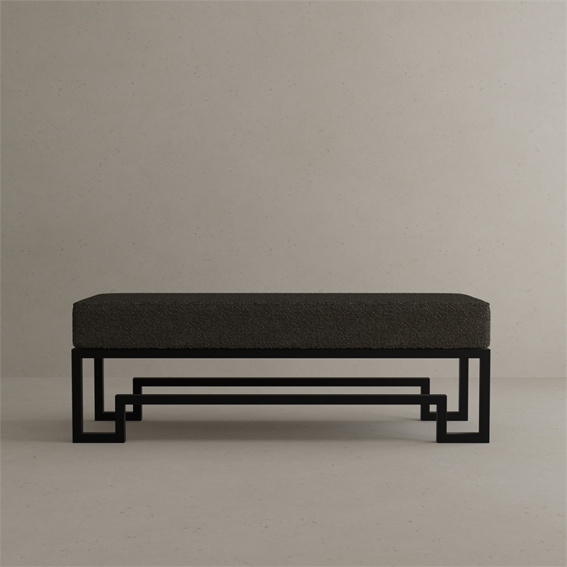 American Home Classic Laurence Steel Bench in Matte Black/Black Boucle