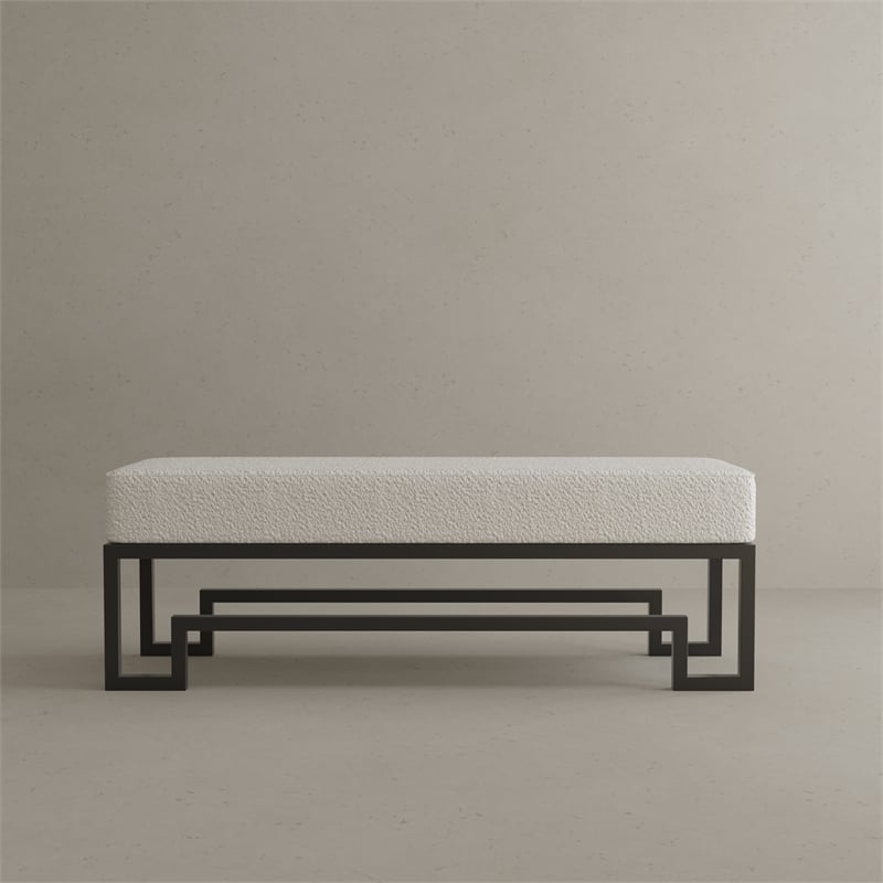 American Home Classic Laurence Steel Bench in Matte Black/Ivory Boucle