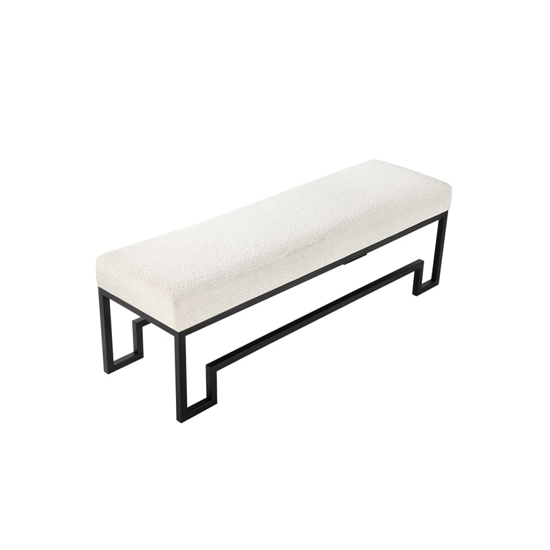 American Home Classic Laurence Steel Bench in Matte Black/Ivory Boucle