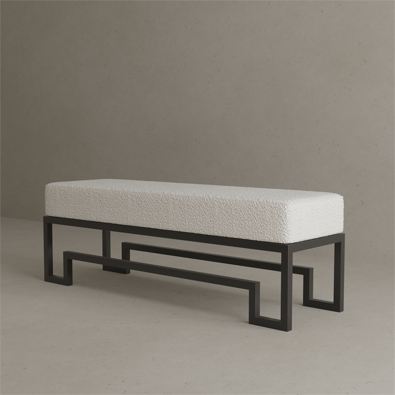 American Home Classic Laurence Steel Bench in Matte Black/Ivory Boucle