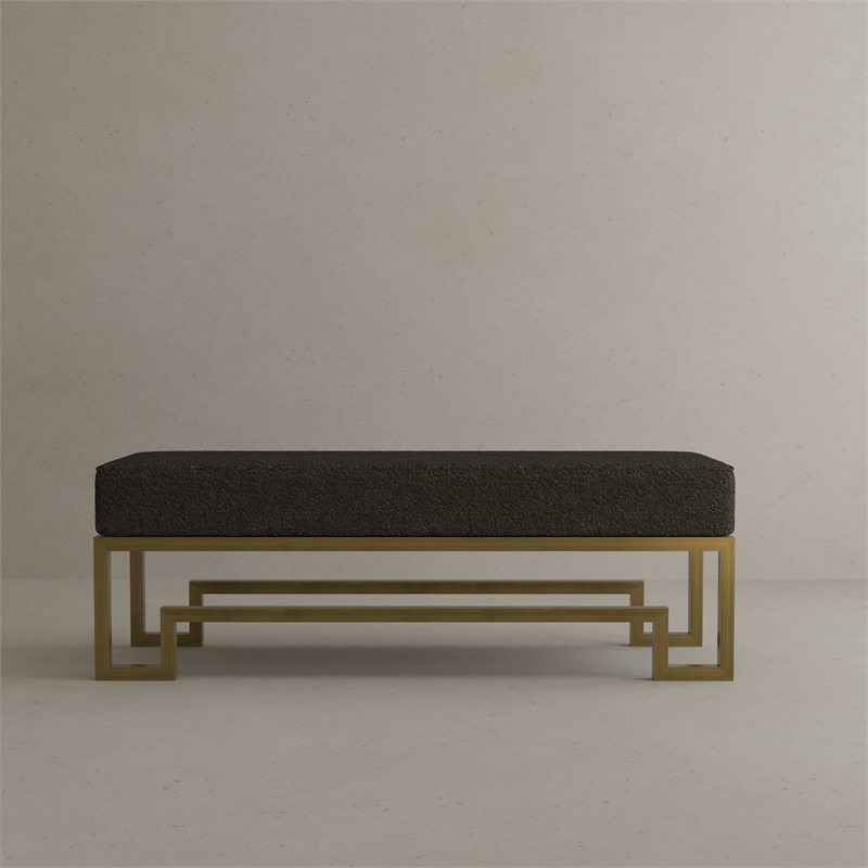 American Home Classic Laurence Steel Bench in Brushed Brass/Black Boucle