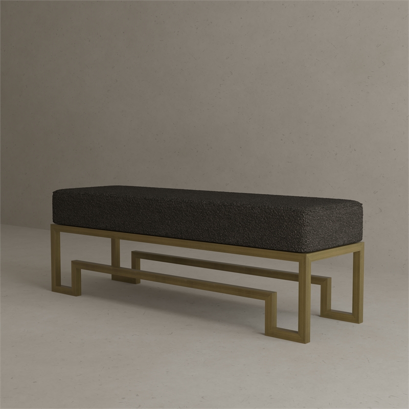 American Home Classic Laurence Steel Bench in Brushed Brass/Black Boucle