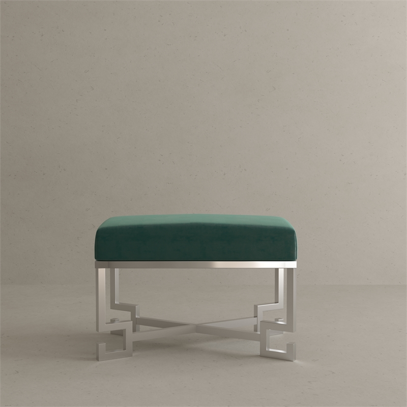 Sophia Stool in High Polish Steel and Green Velvet