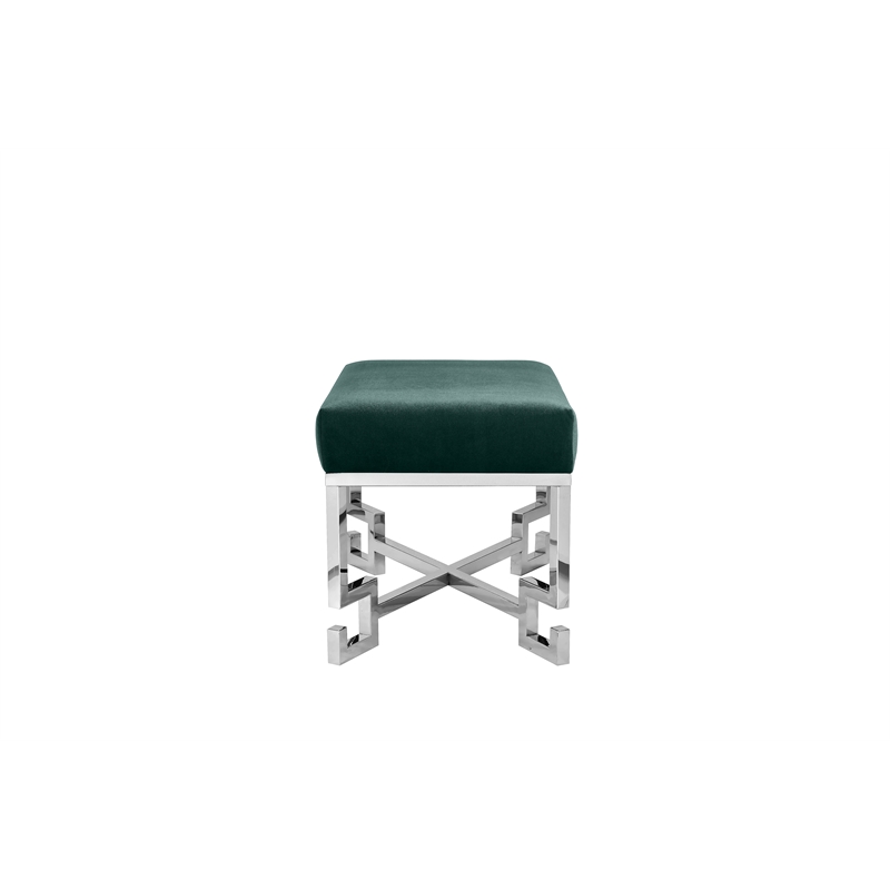 Sophia Stool in High Polish Steel and Green Velvet