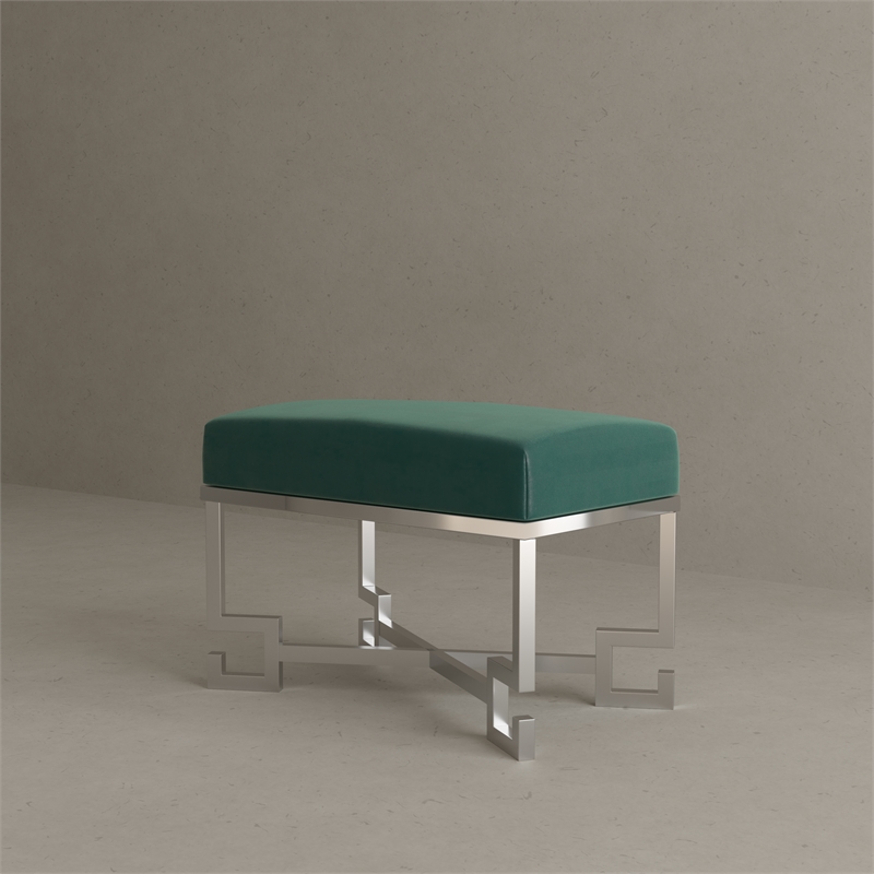Sophia Stool in High Polish Steel and Green Velvet