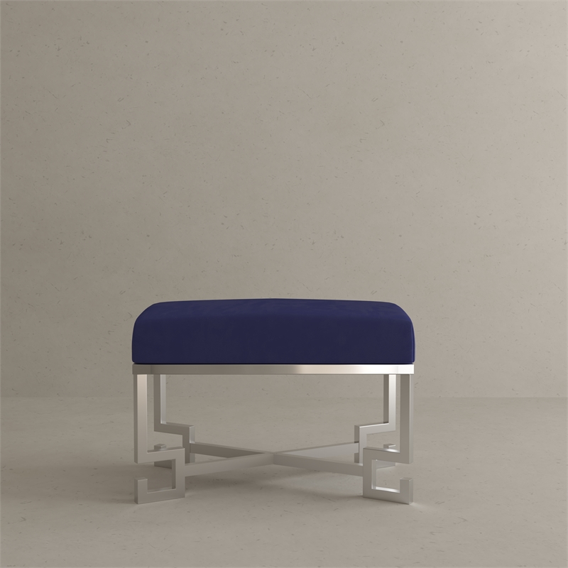 Sophia Stool in High Polish Steel and Navy Velvet