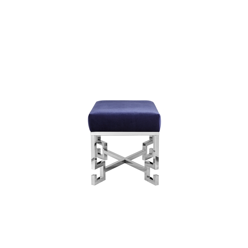 Sophia Stool in High Polish Steel and Navy Velvet