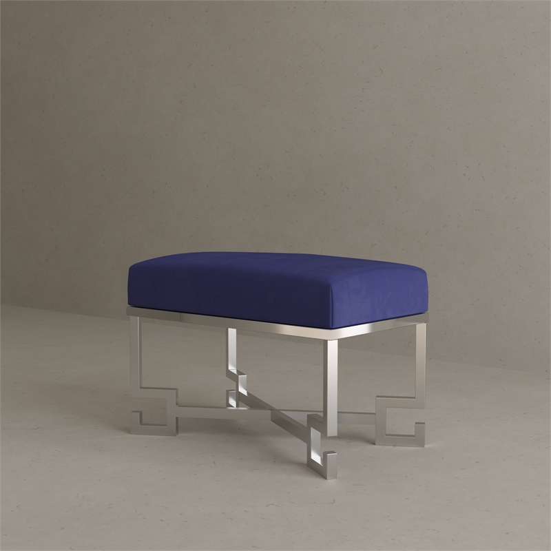 Sophia Stool in High Polish Steel and Navy Velvet