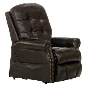 tyler chocolate brown leather power lift lay flat recliner with heat & massage