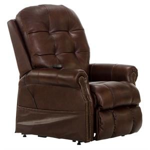 tyler brown leather power lift lay flat recliner with heat & massage