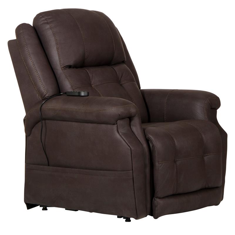 Chandler Power Lift Lay Flat Recliner Adjustable Headrest in Chocolate Fabric