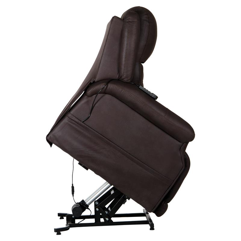 Chandler Power Lift Lay Flat Recliner Adjustable Headrest in Chocolate Fabric