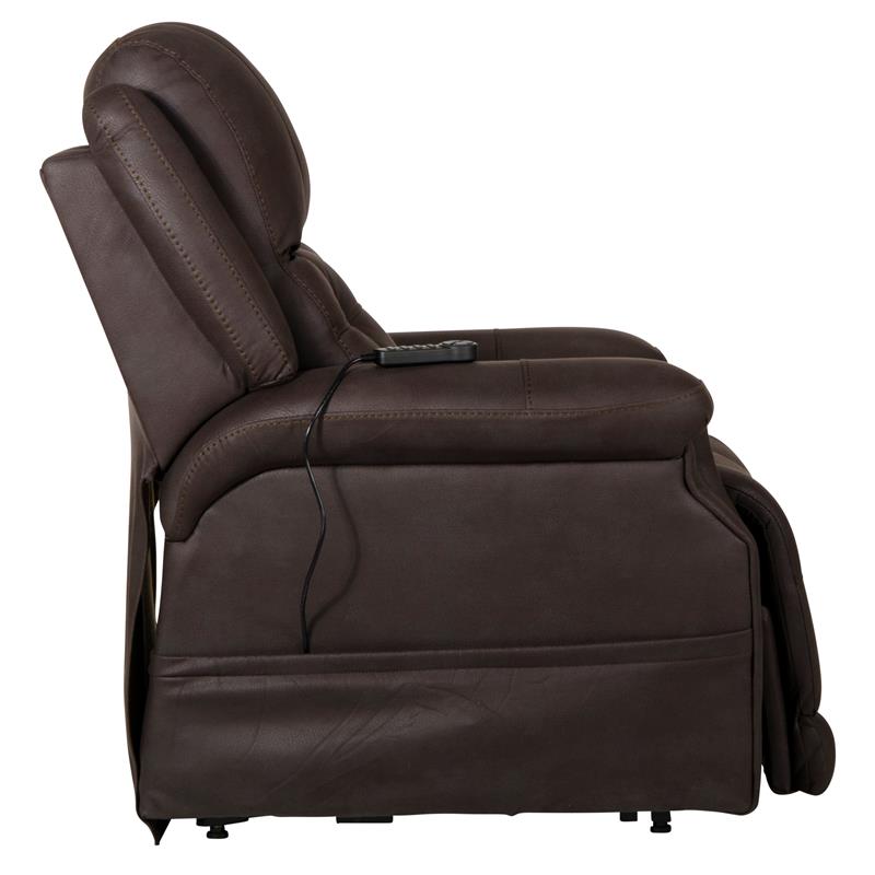 Chandler Power Lift Lay Flat Recliner Adjustable Headrest in Chocolate Fabric