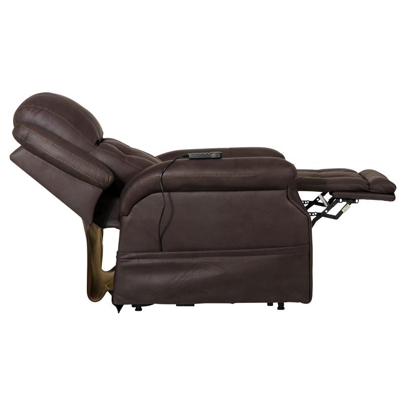 Chandler Power Lift Lay Flat Recliner Adjustable Headrest in Chocolate Fabric