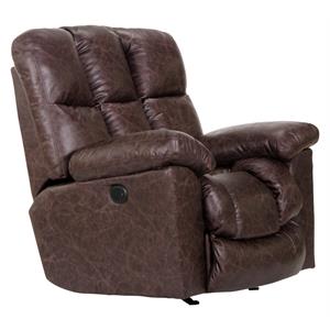 tommy power rocker recliner in brown polyester leather look fabric